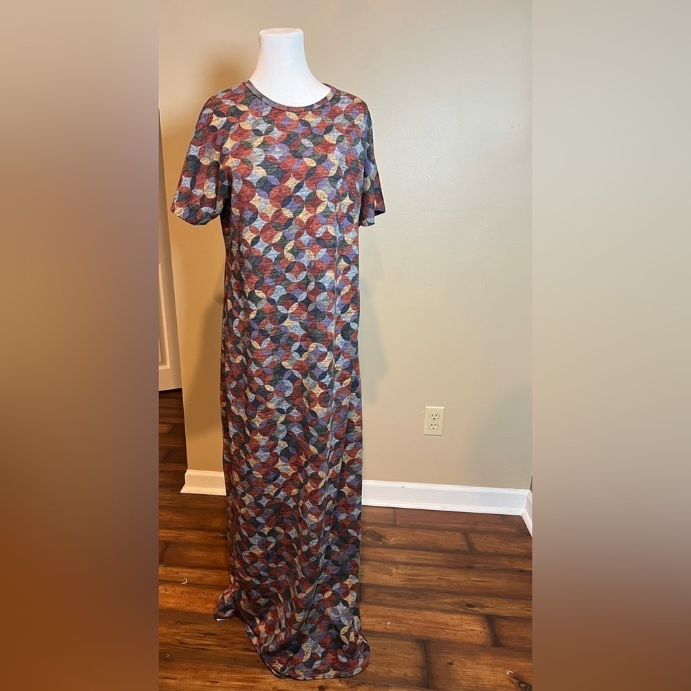 Lularoe Multicolor Geometric Pattern Maxi Dress Super Soft Short Sleeve XL